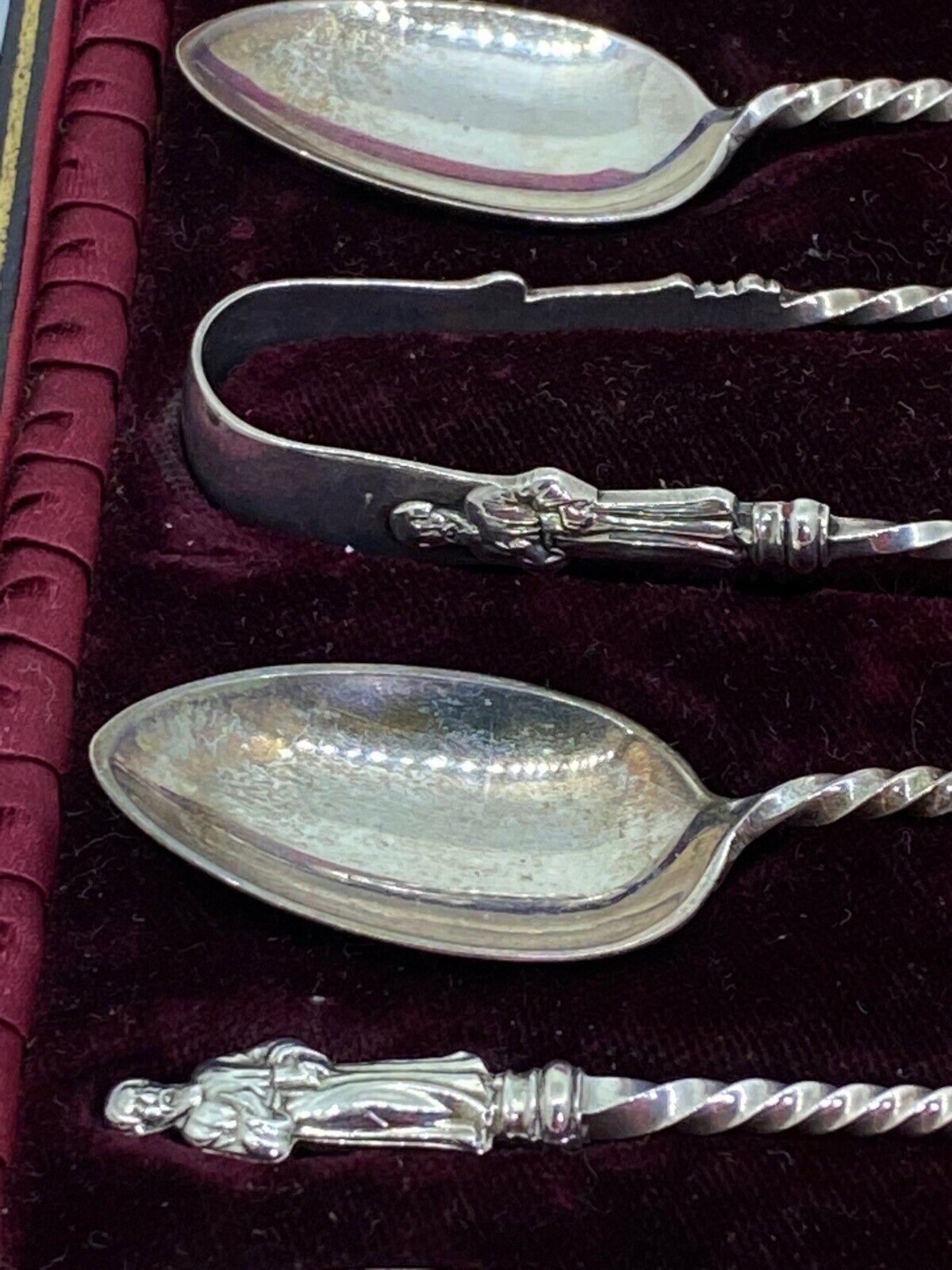 Antique S/Silver Spoon Set with Sugar Tongs by John M Banks. Birmingham, c1894. For Sale 4