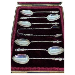 Antique S/Silver Spoon Set with Sugar Tongs by John M Banks. Birmingham, c1894.
