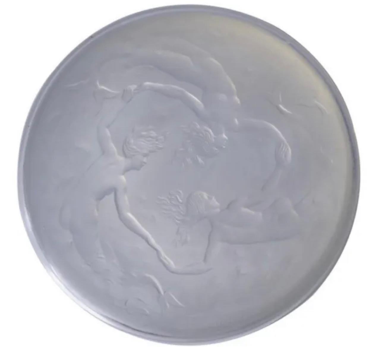 Ancien plat à bonbons sirène en verre opalescent Sabino, vers 1930 Bon état - En vente à Perry, FL