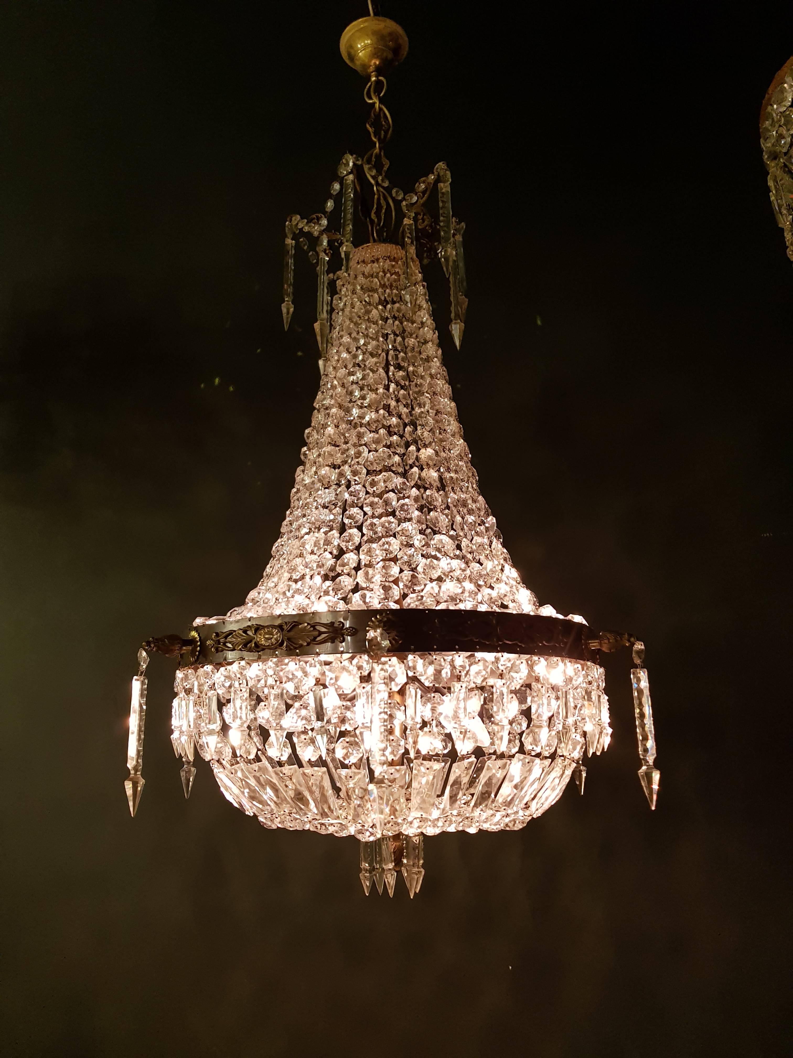 Empire Antique Sac a Pearl Chandelier Crystal Lustre Brass Ceiling Lamp