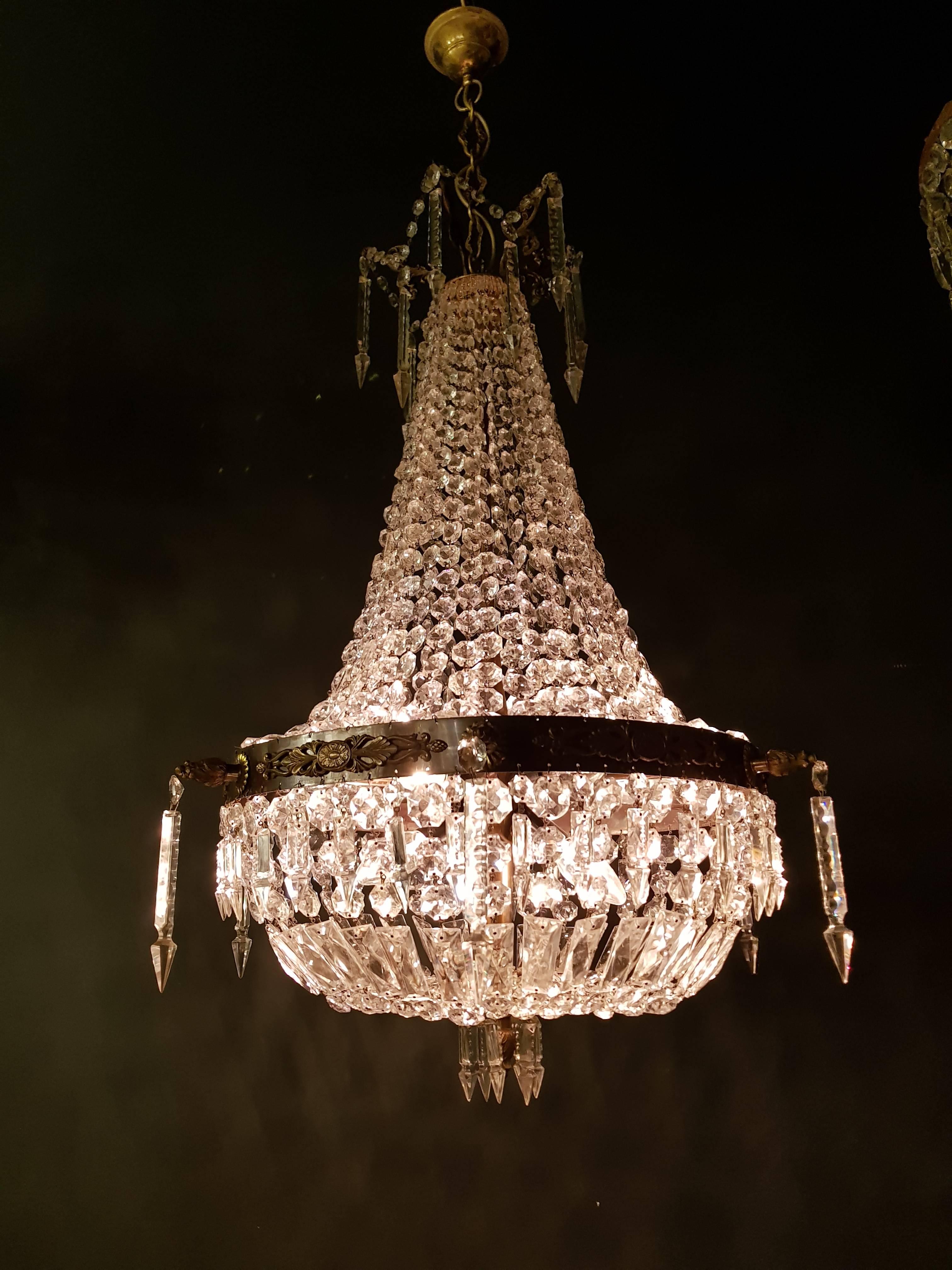 European Antique Sac a Pearl Chandelier Crystal Lustre Brass Ceiling Lamp