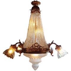 Antique Sac De Pearl Chandelier with Victorian Cut Glass, Early 20th Century