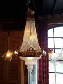 Antique Sac De Pearl Chandelier with Victorian Cut Glass, Early 20th Century