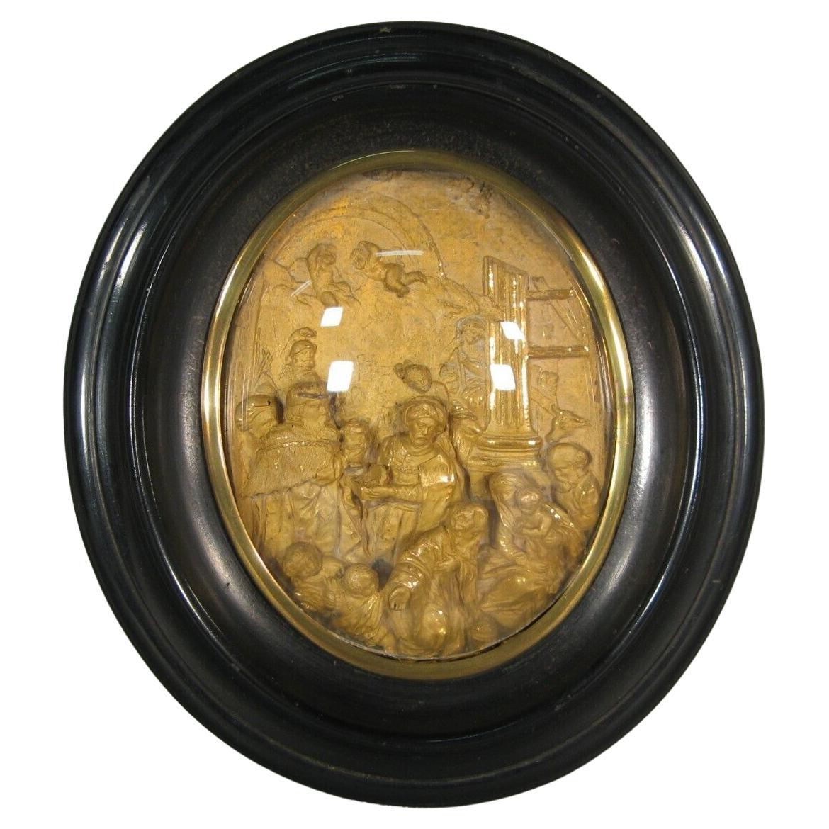 Antique Sacred Art Brass Bas-Relief of the Adoration of the Magi - 1Y175