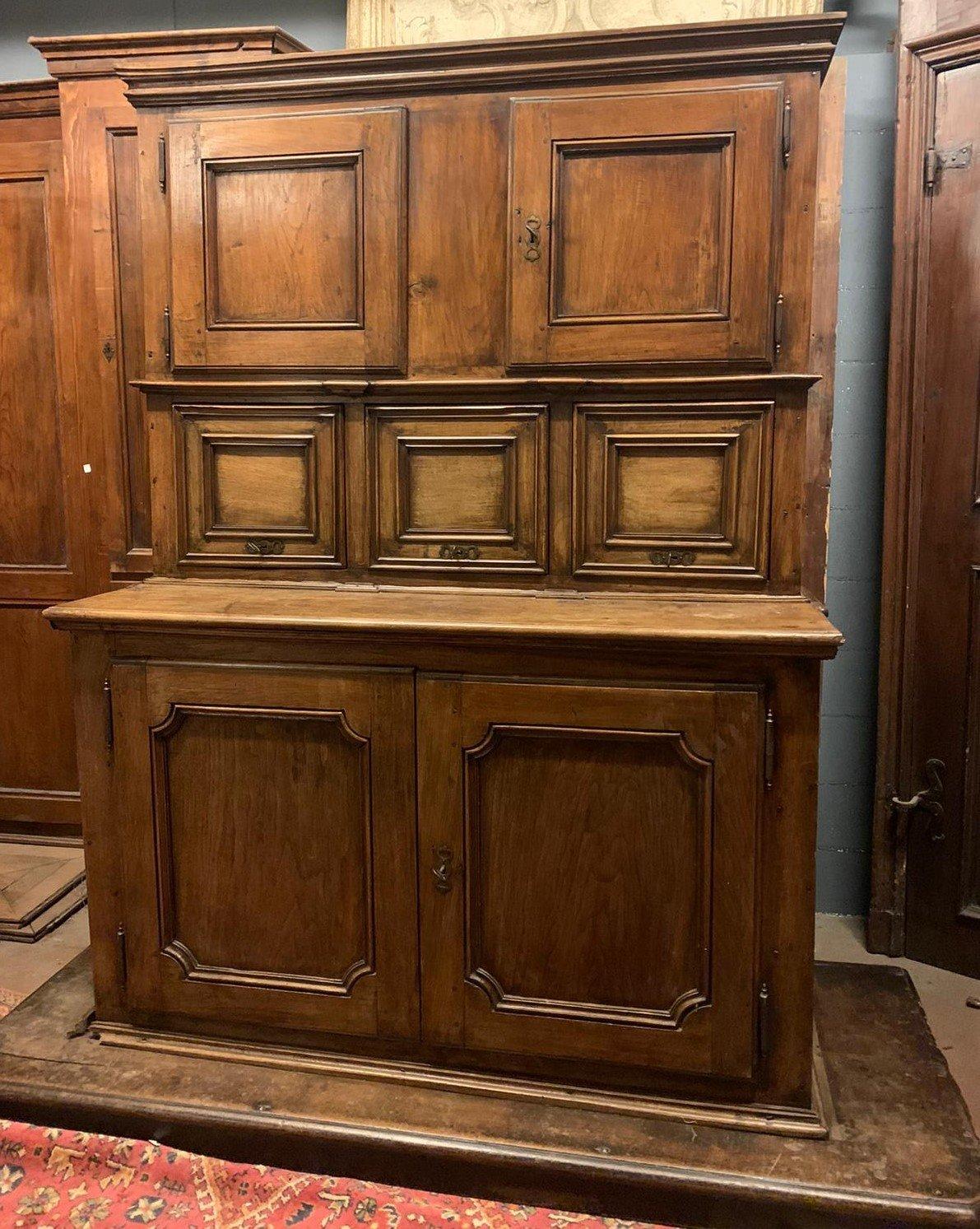 Antique Sacristy Cabinet in Walnut with Base, 18th Century, Italy For Sale 5