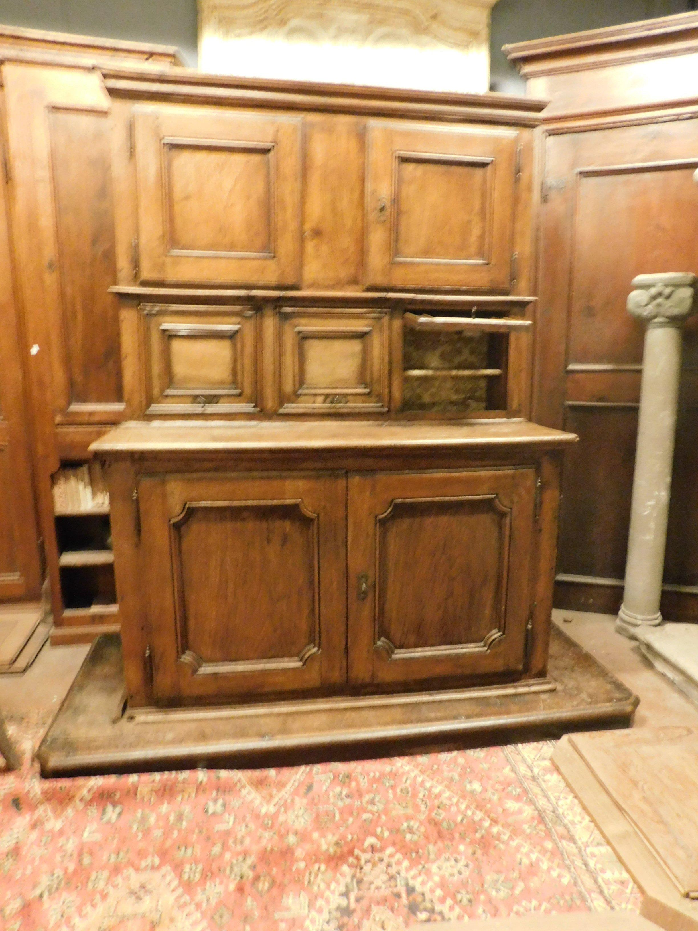 Italian Antique Sacristy Cabinet in Walnut with Base, 18th Century, Italy
