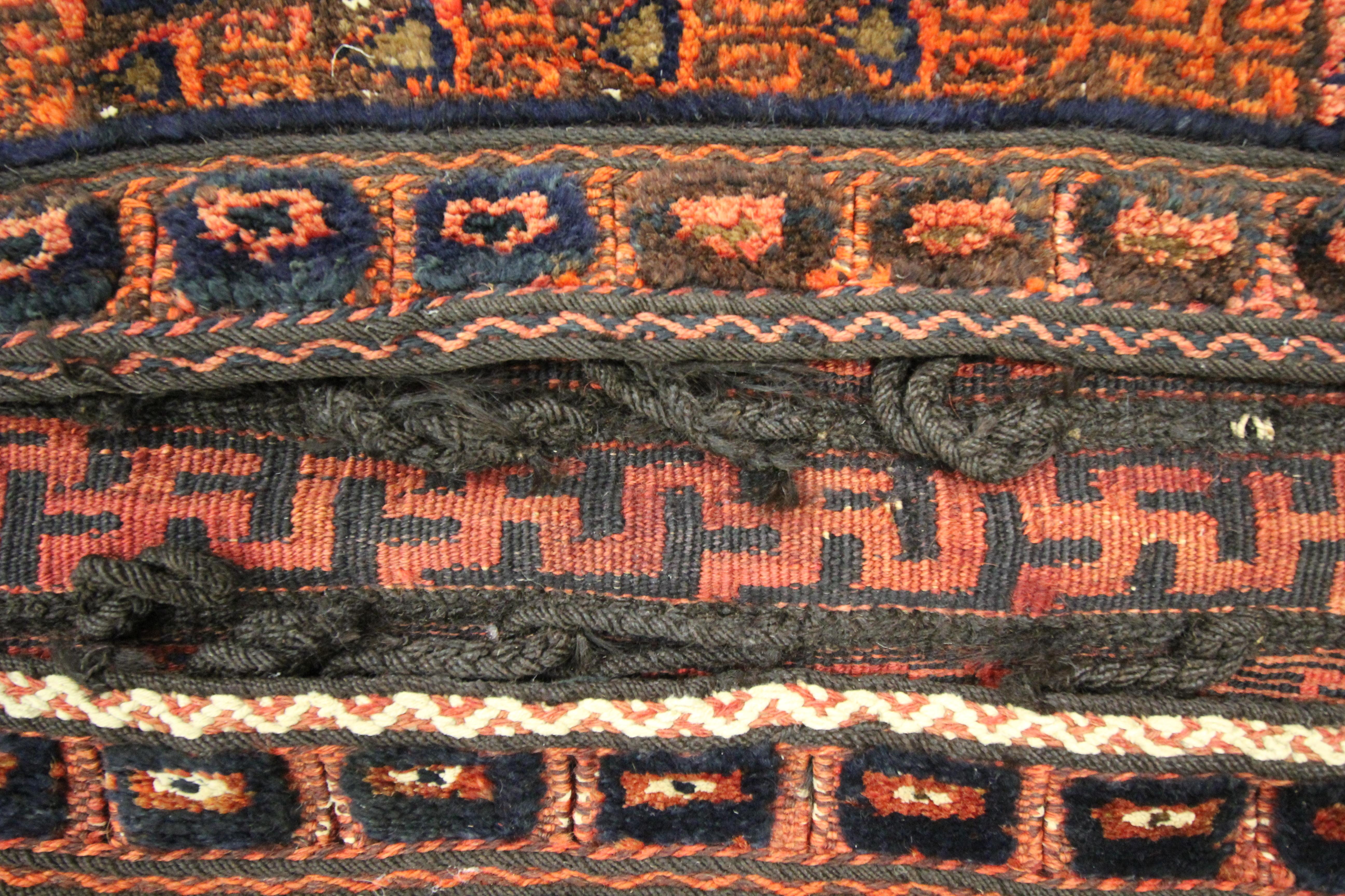 Caucasian Antique Saddle Bag Handmade Rust Brown Wool Rug Collectable Khorjin For Sale