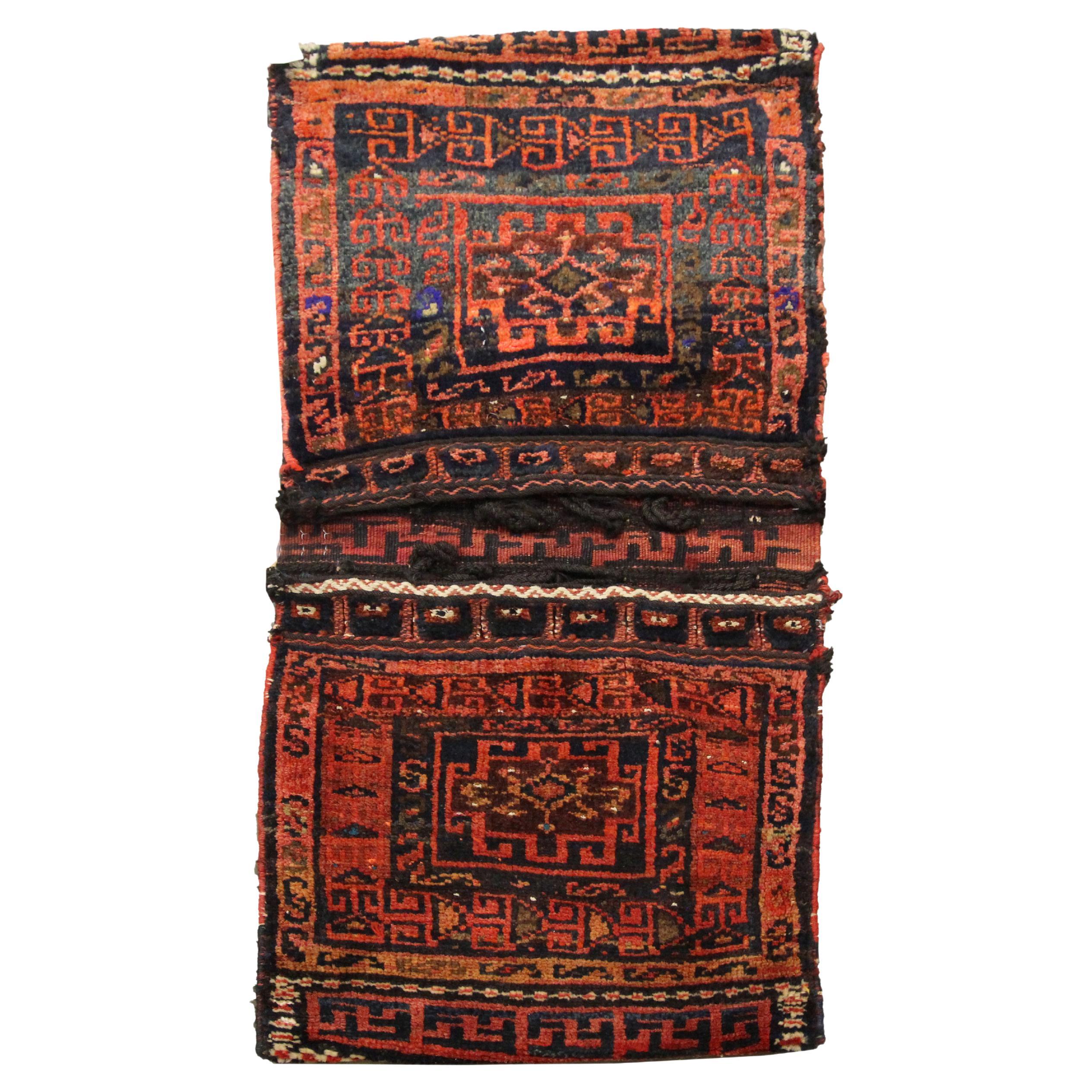 Antique Saddle Bag Handmade Rust Brown Wool Rug Collectable Khorjin