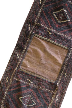 Antique Saddle Bag, Traditional Brown Wool Tribal Textile Handmade Geometric