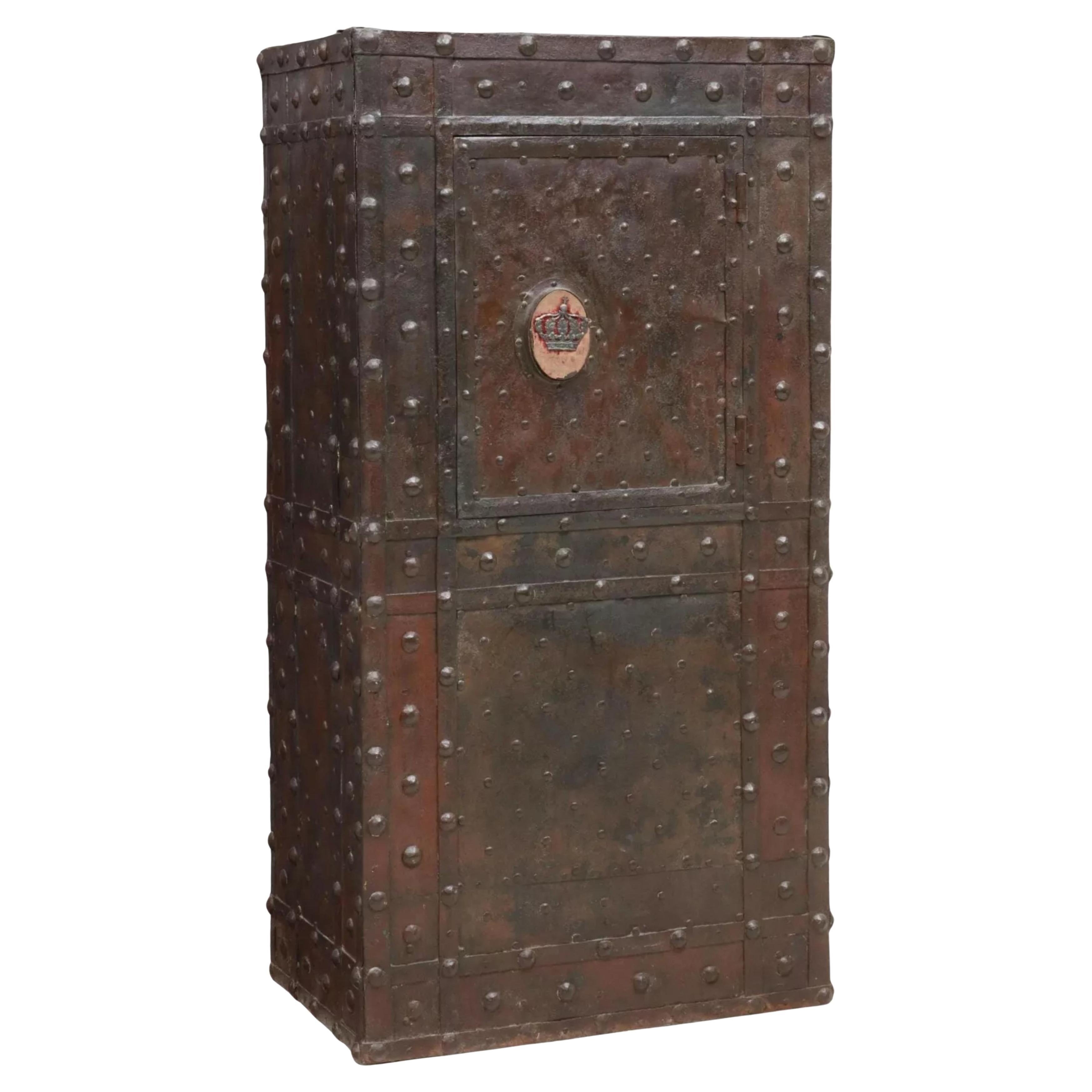 Antique Safe, Important, Continental Iron Hobnail Studded, 58 Ins., 16/1700's!
