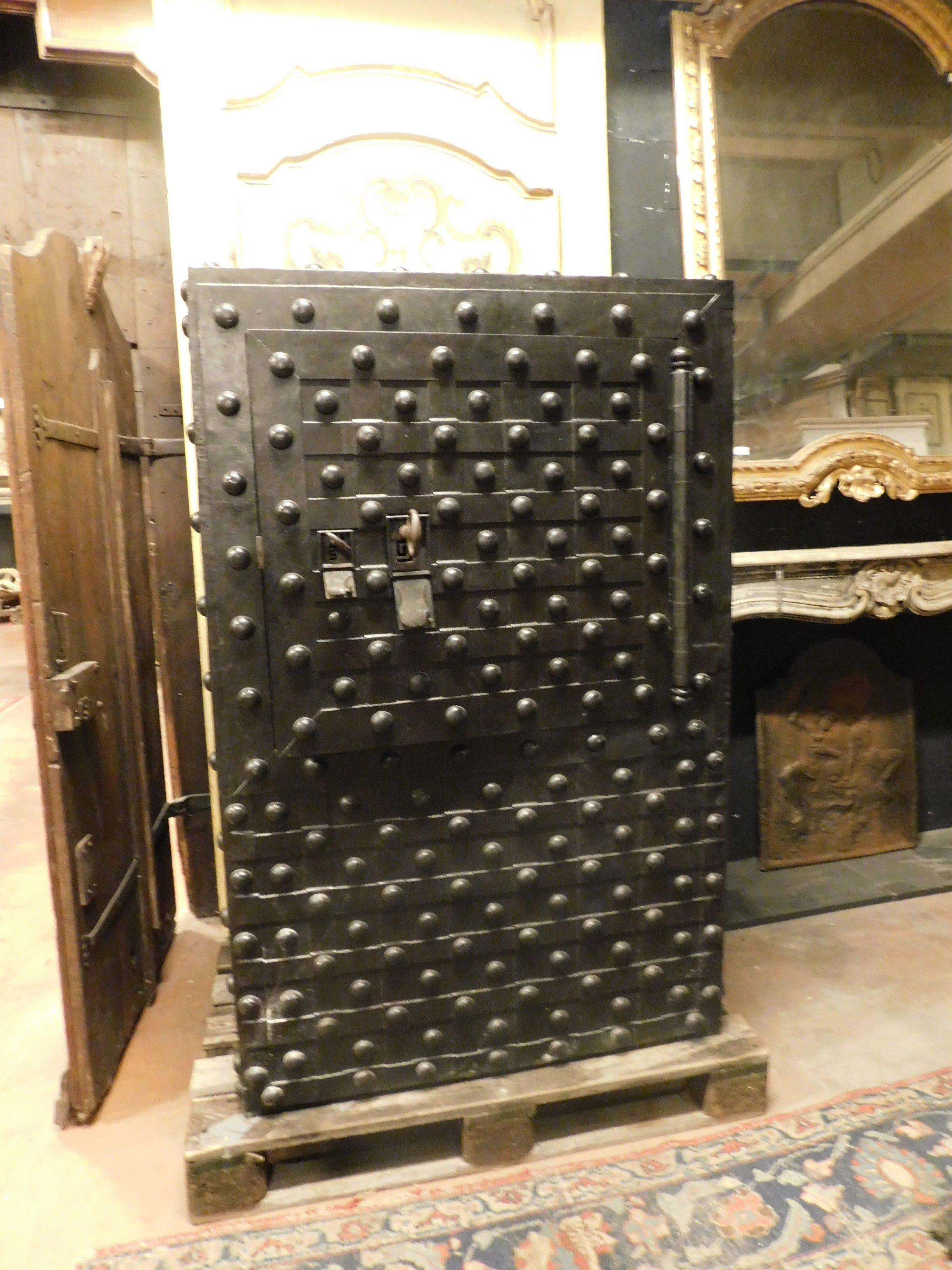 Antique Safe Strongbox in Wood and Black Iron, Studs and Nails, Late 1600, Italy 2