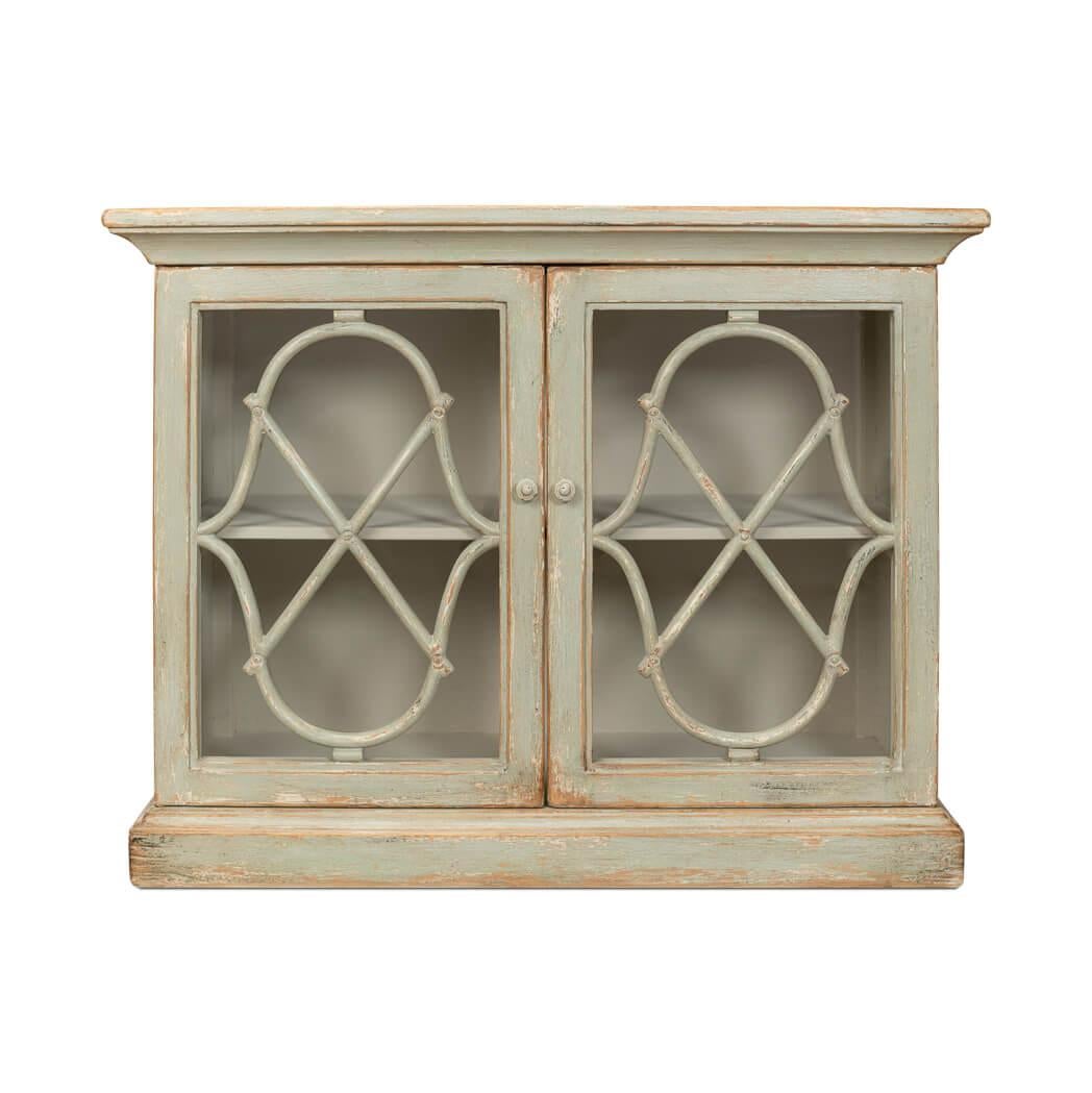 Glass Antique Sage French Side Cabinet For Sale