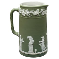 Antique Sage Green Wedgwood Jasperware Large Pitcher with White Overlay