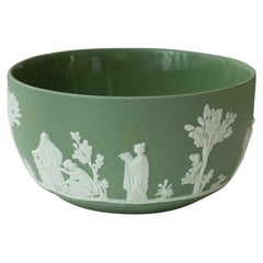 Antique Sage Green Wedgwood Jasperware Small Bowl with White Overlay