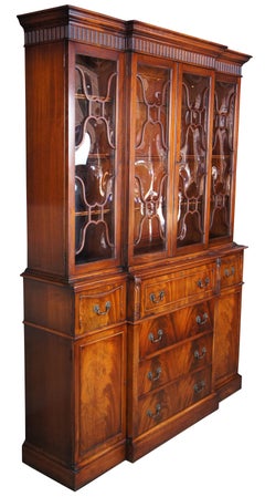 Antique Saginaw Flame Mahogany Breakfront China Cabinet Butler Secretary Desk