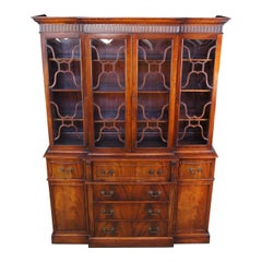 Antique Saginaw Flame Mahogany Breakfront China Cabinet Butler Secretary Desk