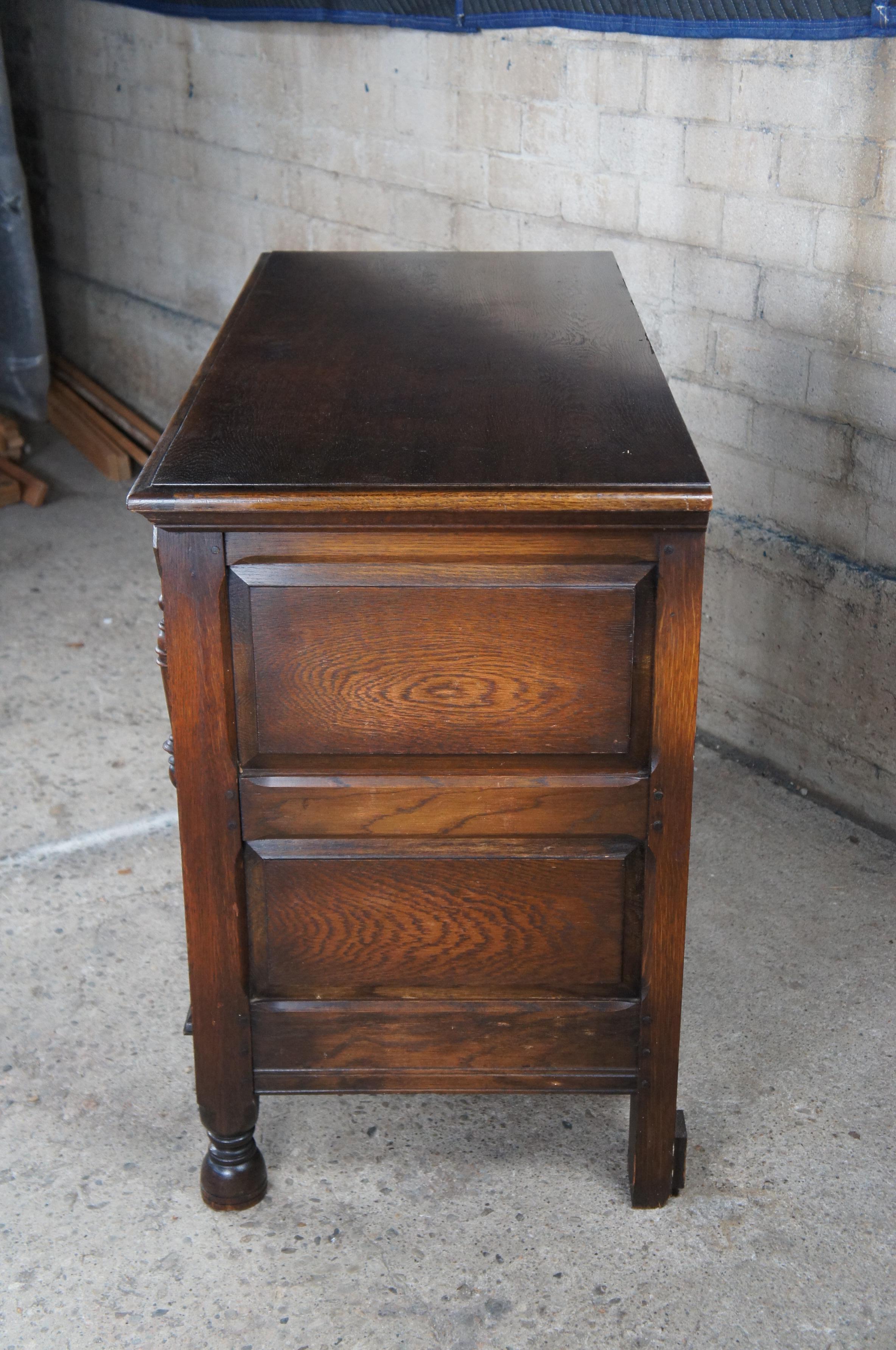 Antique Saginaw Furniture Jacobean Spanish Revival Oak Lowboy Dresser Chest 50