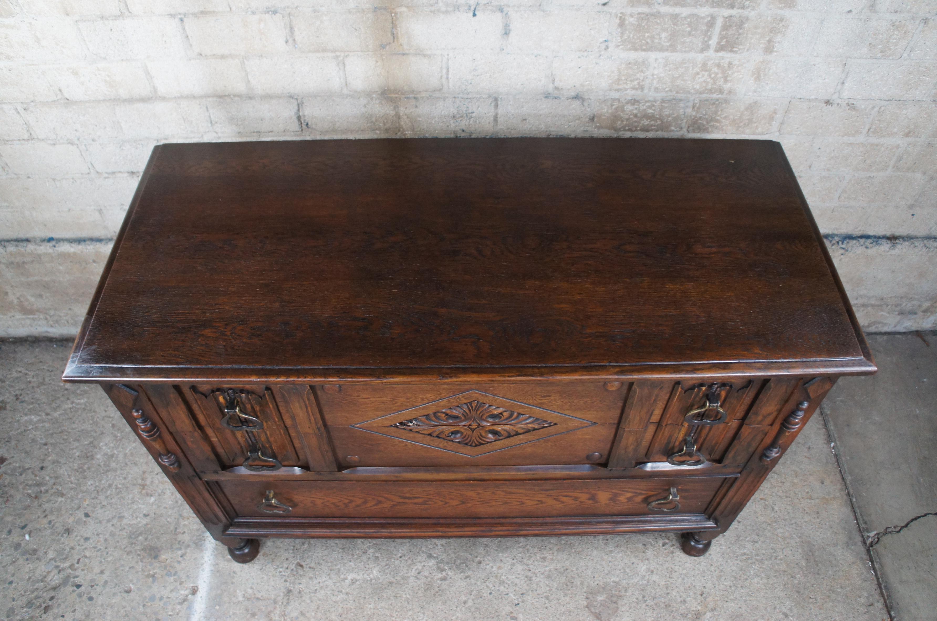 Spanish Colonial Antique Saginaw Furniture Jacobean Spanish Revival Oak Lowboy Dresser Chest 50