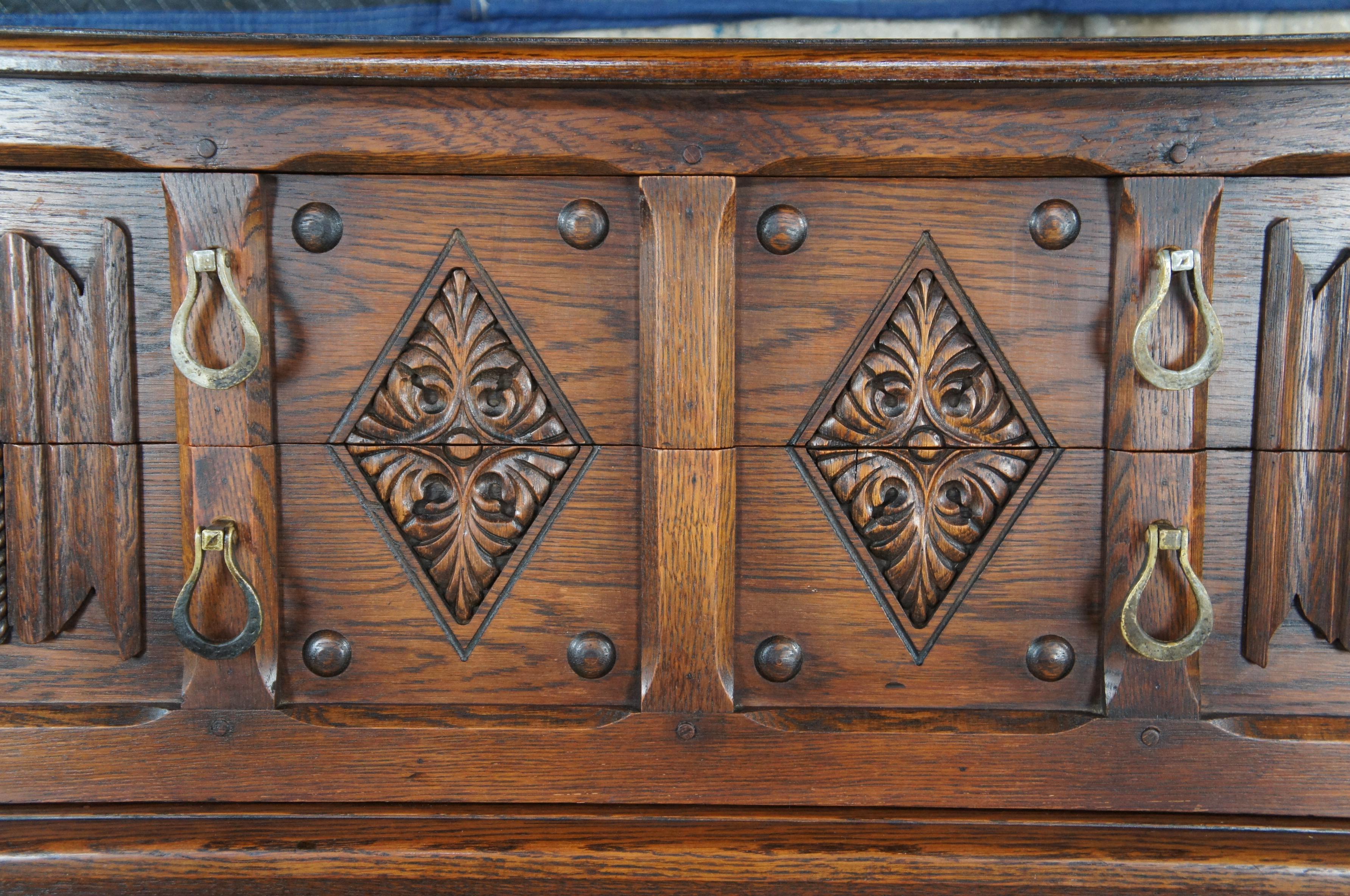 Mid-20th Century Antique Saginaw Furniture Jacobean Spanish Revival Oak Tallboy Dresser Chest 44