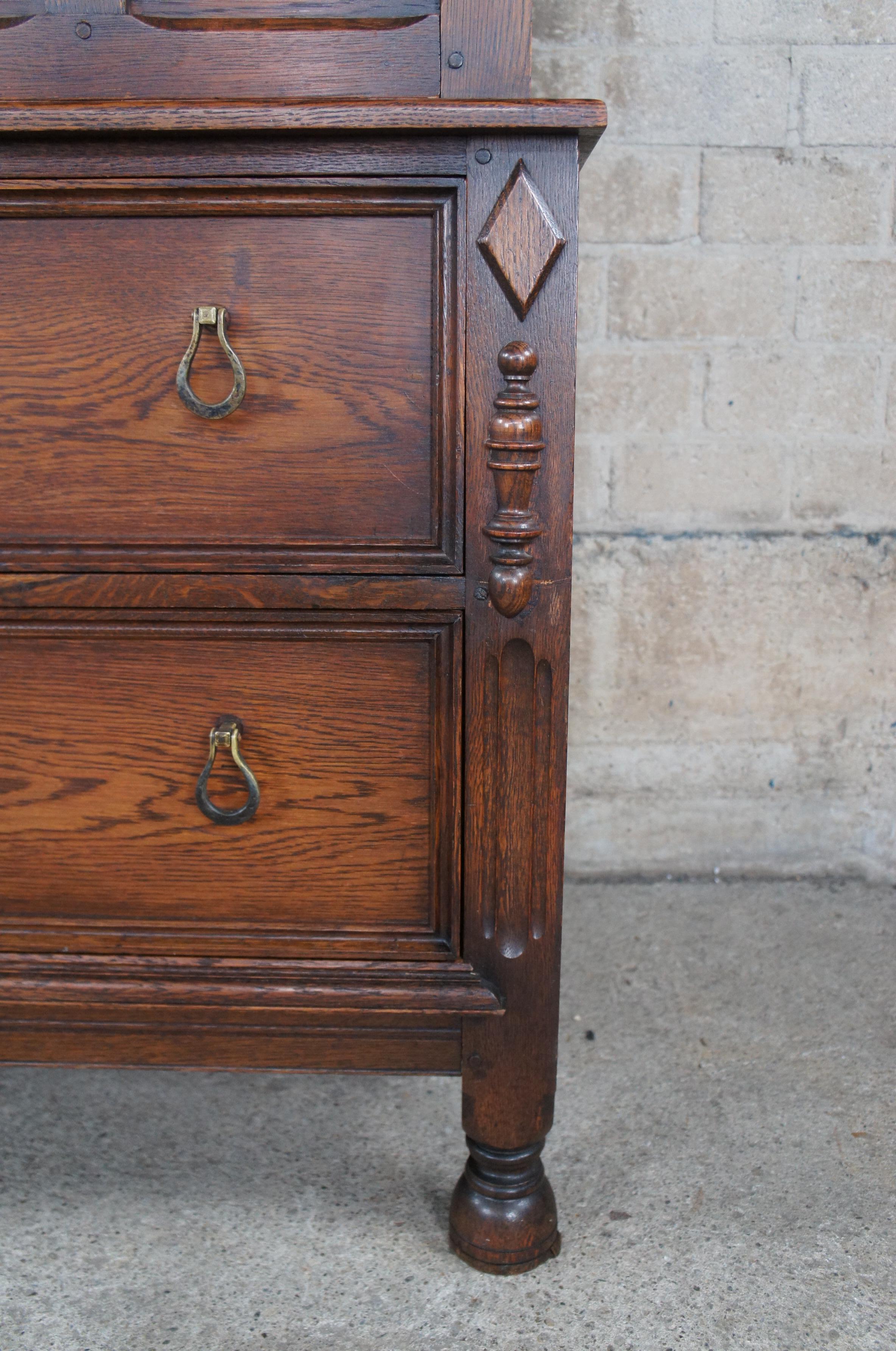 Antique Saginaw Furniture Jacobean Spanish Revival Oak Tallboy Dresser Chest 44