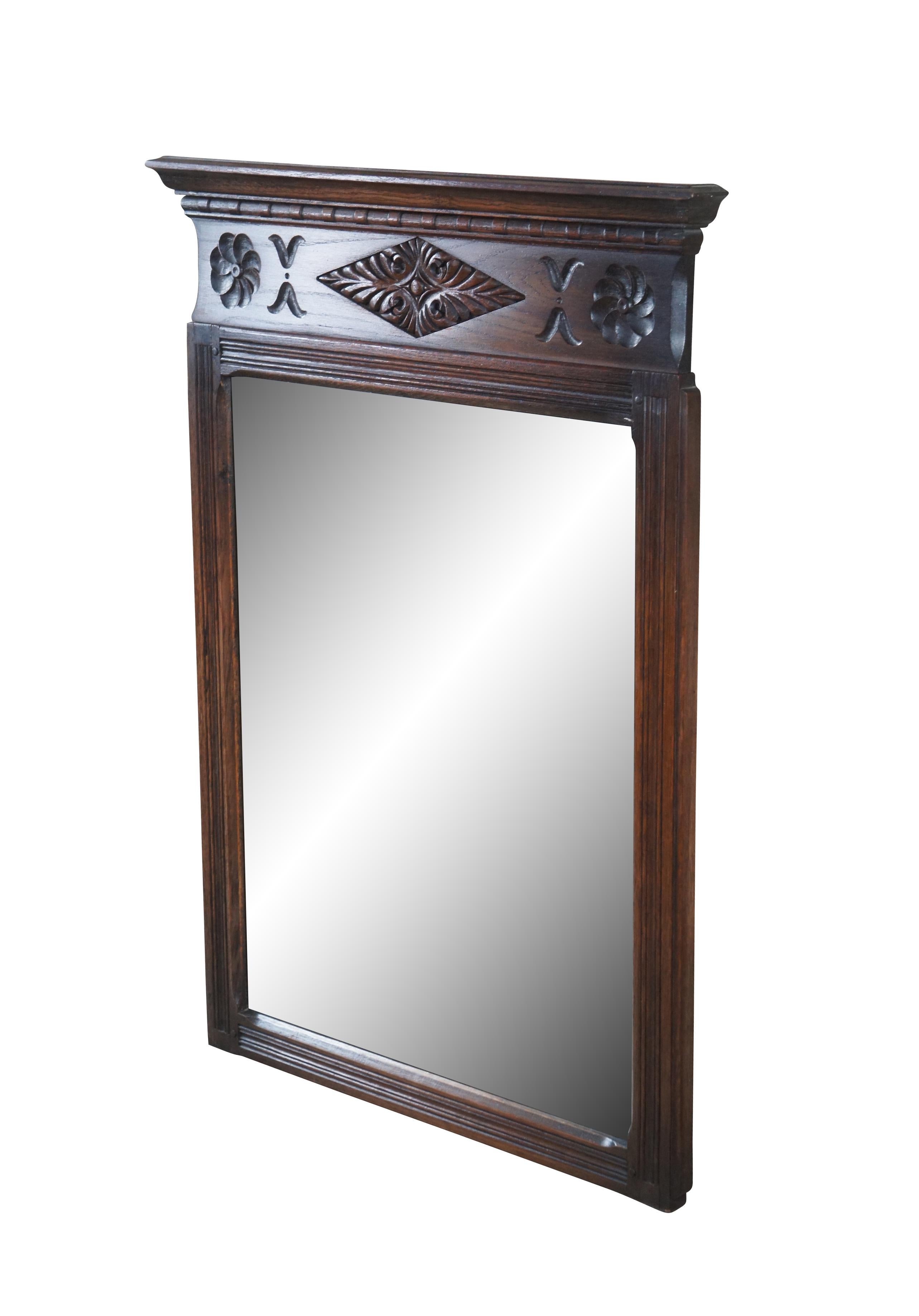 Mid-20th Century Antique Saginaw Furniture Jacobean Spanish Revival Oak Wall Hanging Mirror 