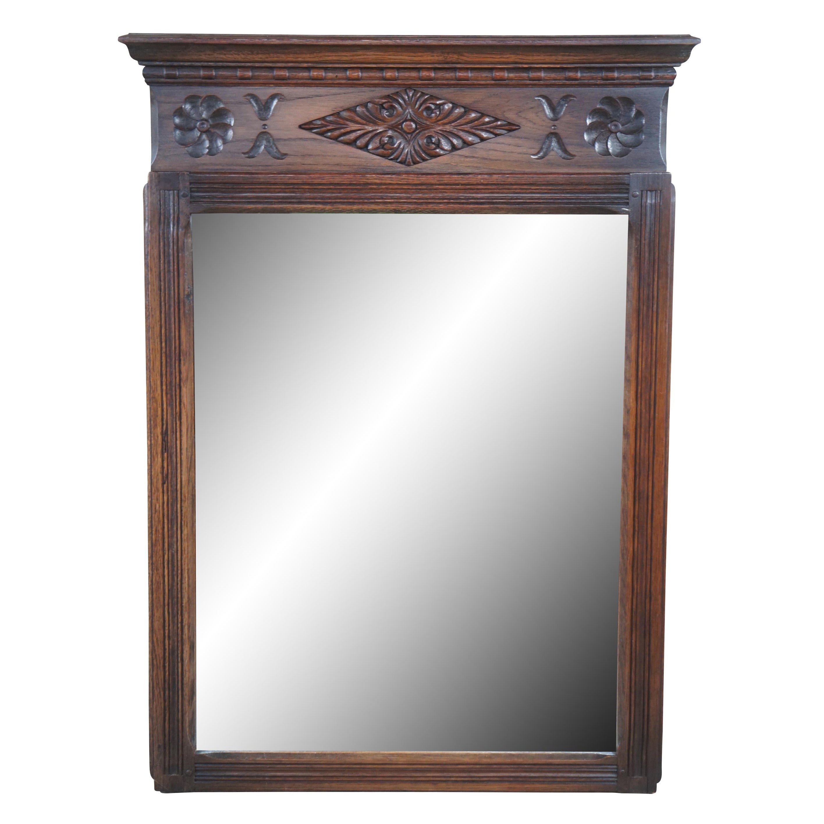 Antique Saginaw Furniture Jacobean Spanish Revival Oak Wall Hanging Mirror
