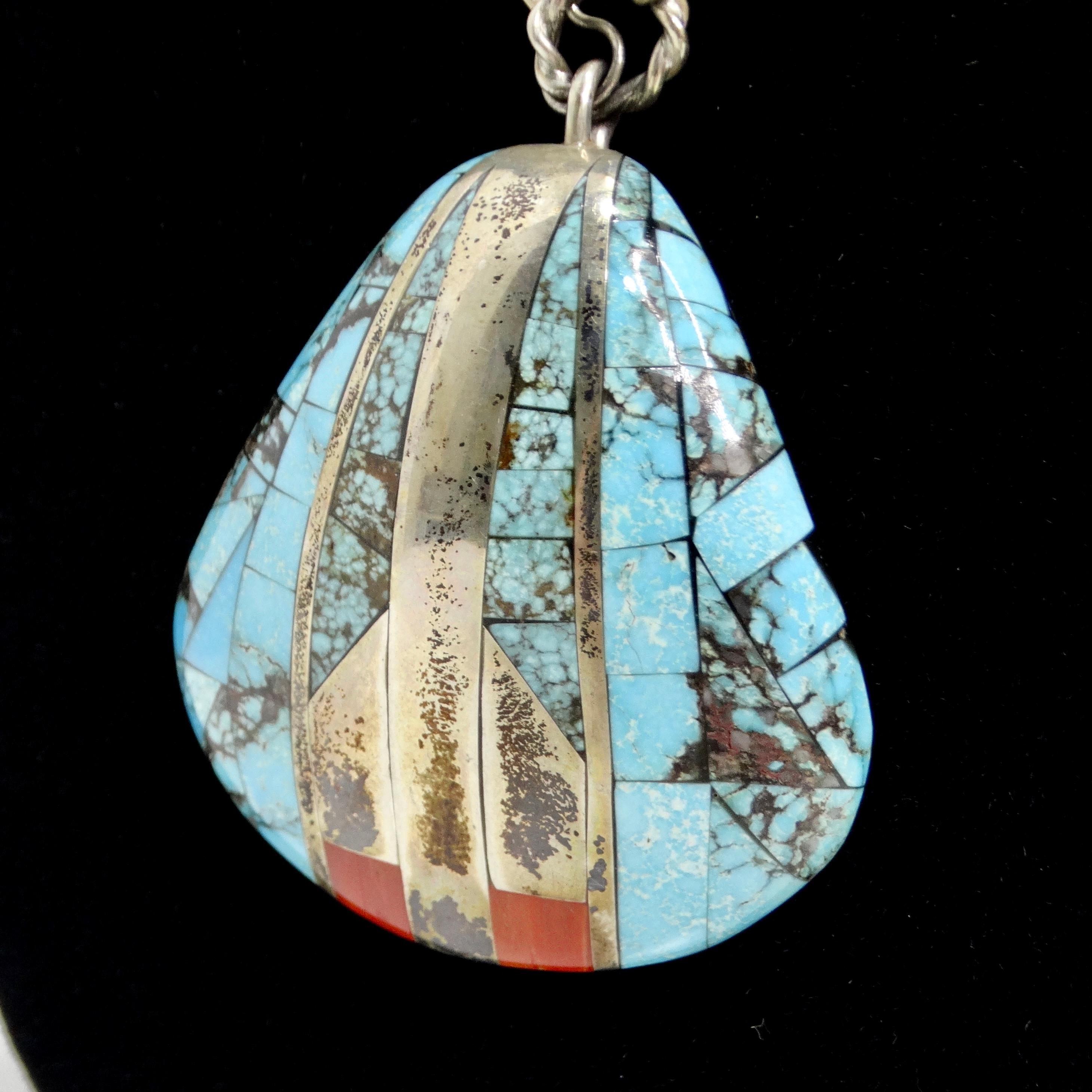 Antique Saguaro Traders Turquoise Sea Shell Silver Pendant Necklace In Good Condition For Sale In Scottsdale, AZ