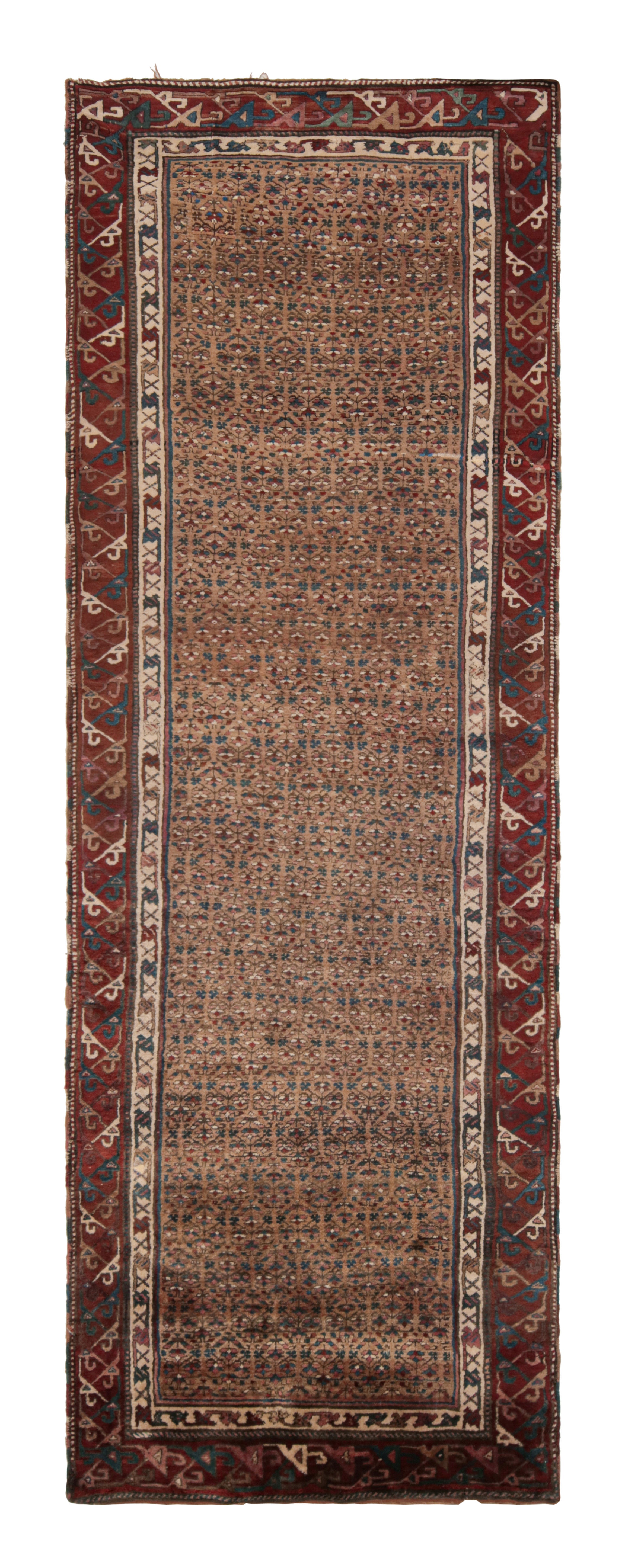 Antique Sahar Beige and Burgundy Wool Persian Rug Floral Pattern by Rug & Kilim