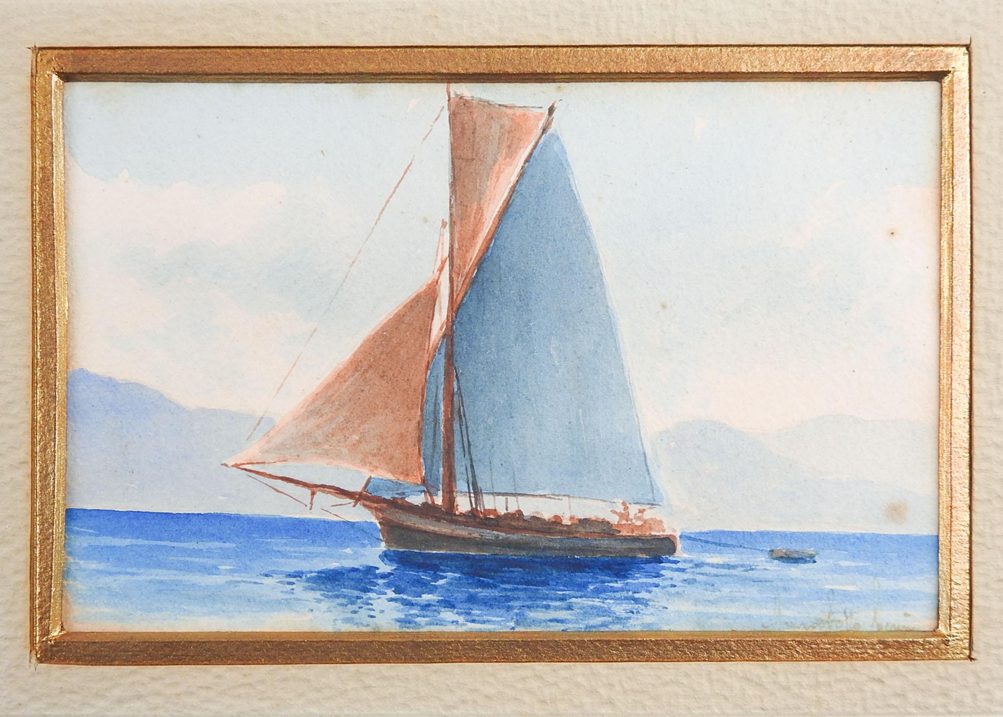 Edwardian Antique Sailing Boats Watercolor Paintings For Sale