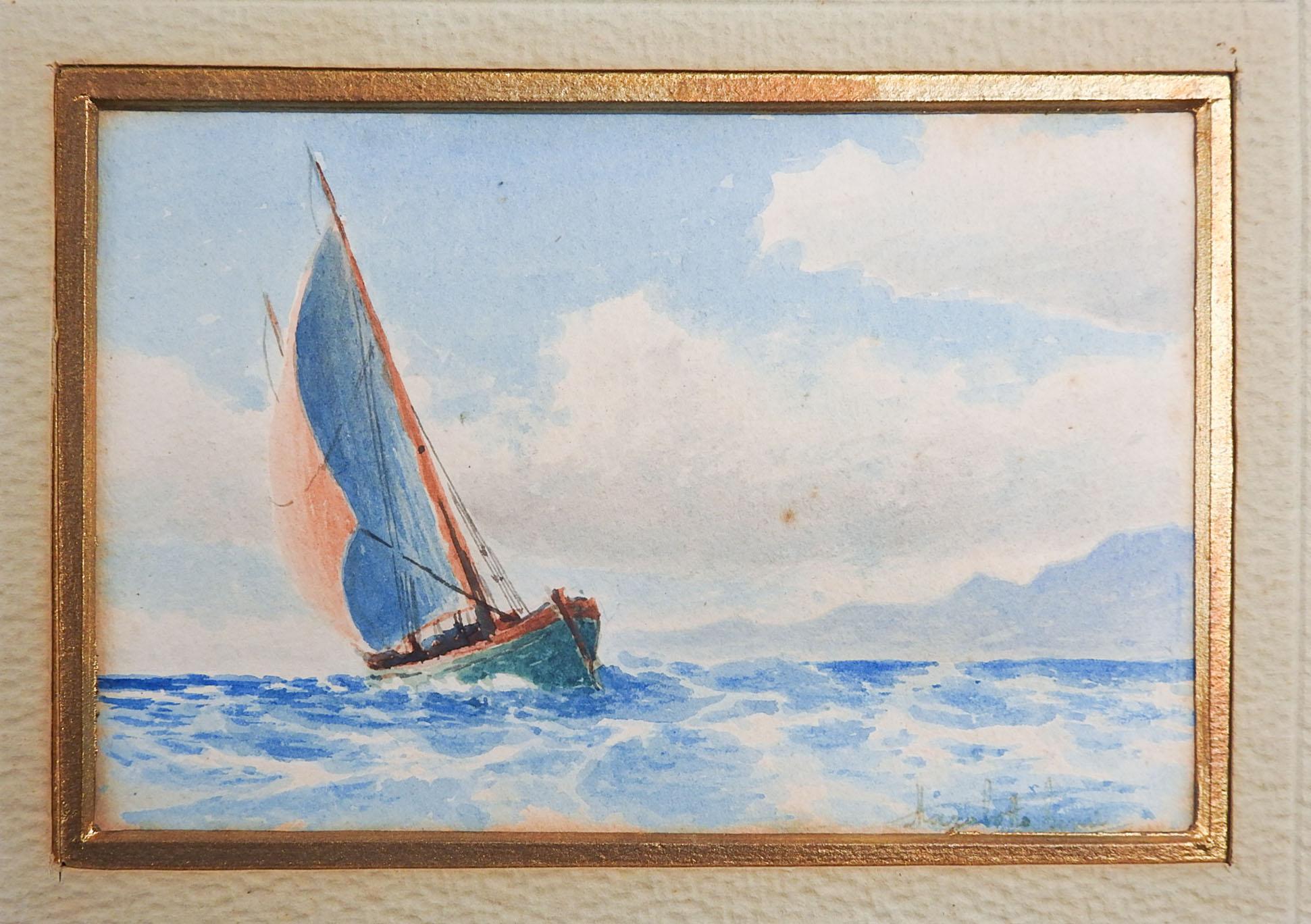 American Antique Sailing Boats Watercolor Paintings For Sale