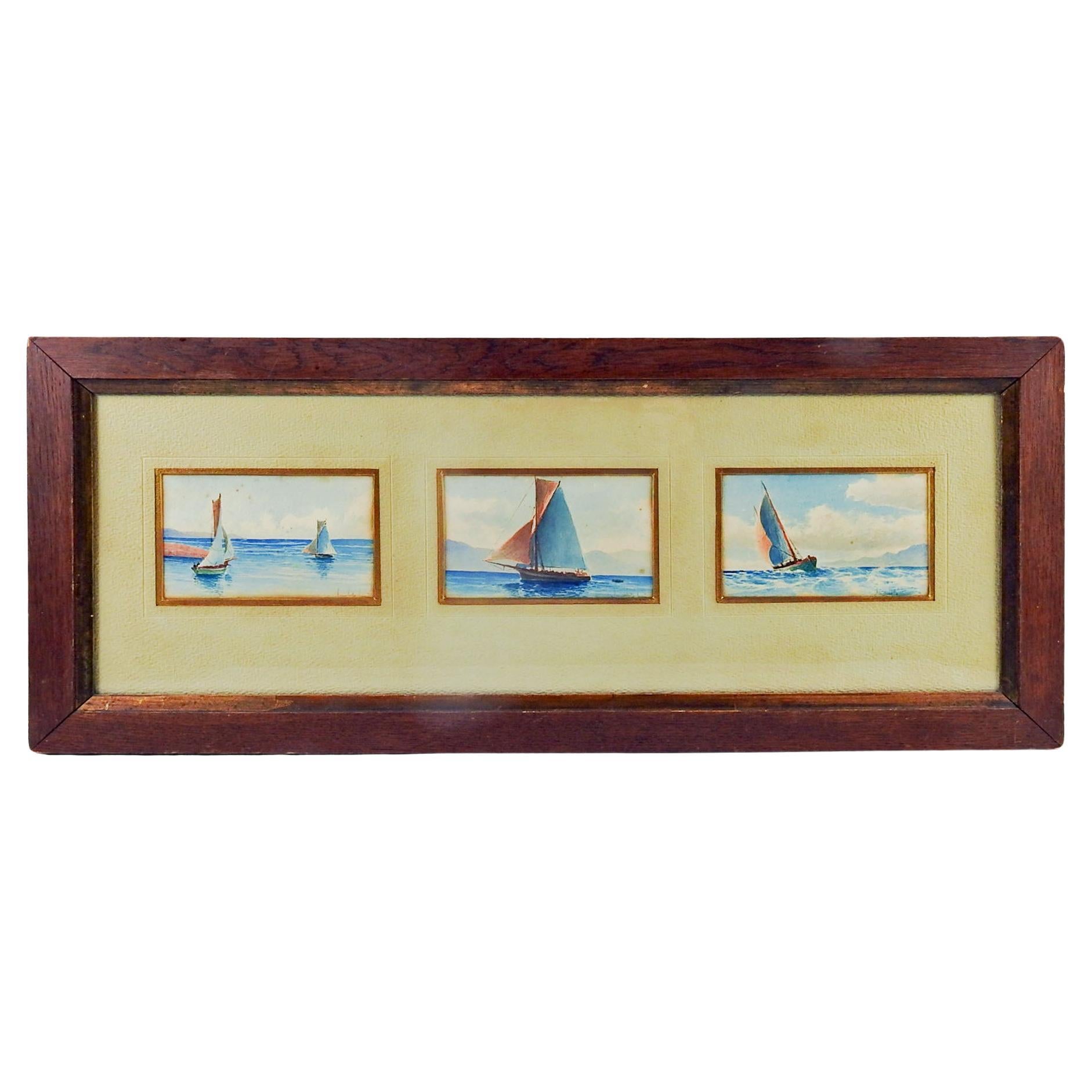 Antique Sailing Boats Watercolor Paintings For Sale