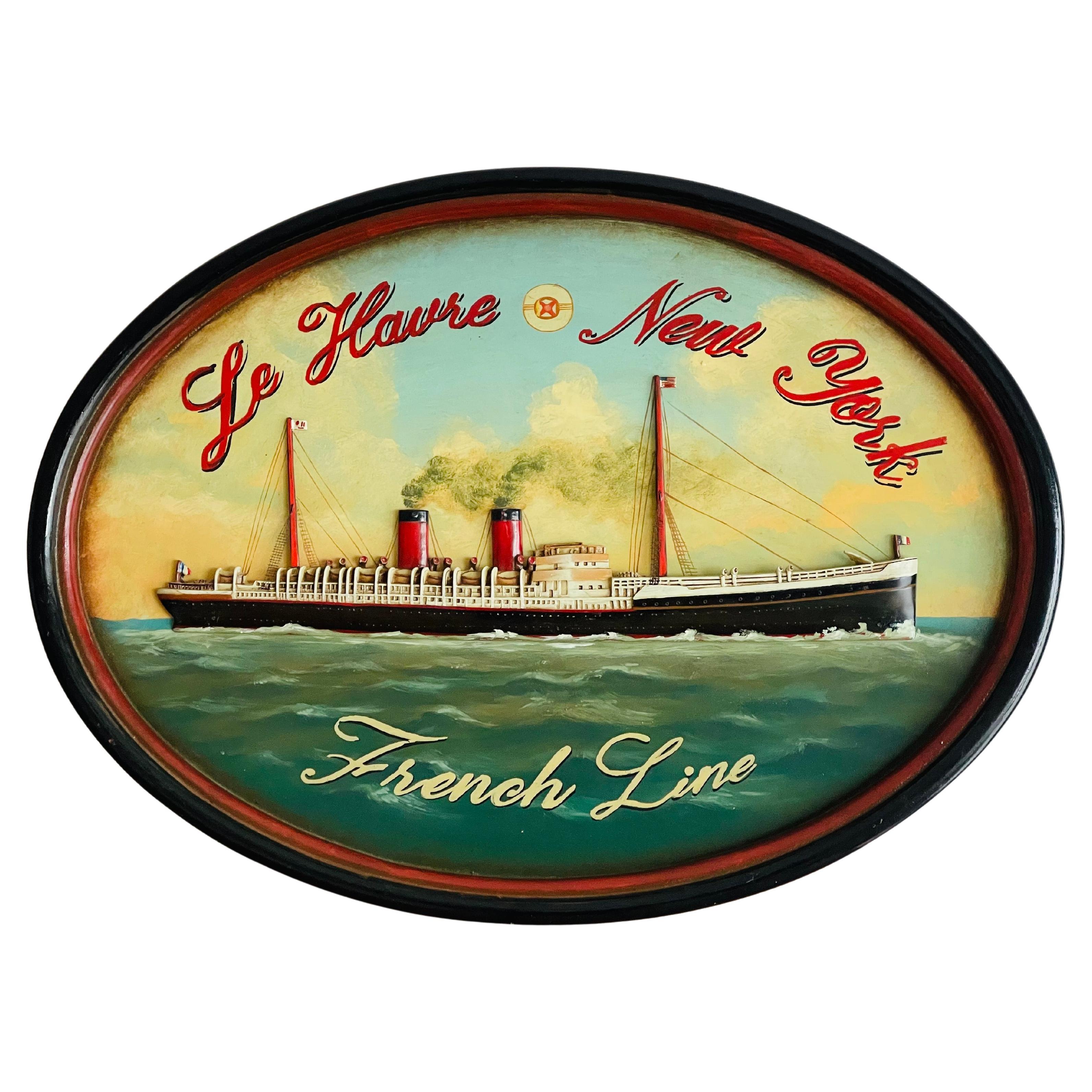 Antique Sailing Ship New York Le Havre Marine Painting For Sale