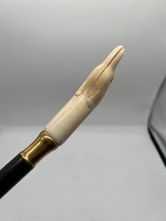 Antique Sailor Made Carved Bone Dolphin Motif Walking Stick or Cane