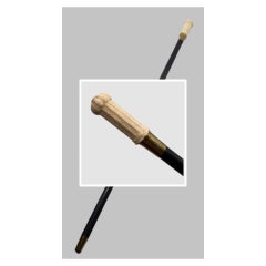 Antique Sailor Made Carved Bone Nantucket Basket Motif Walking Stick Or Cane