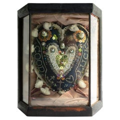 Antique Sailors Folk Art 'Sweetheart' Cushion In Glass Case, Late 19th Century