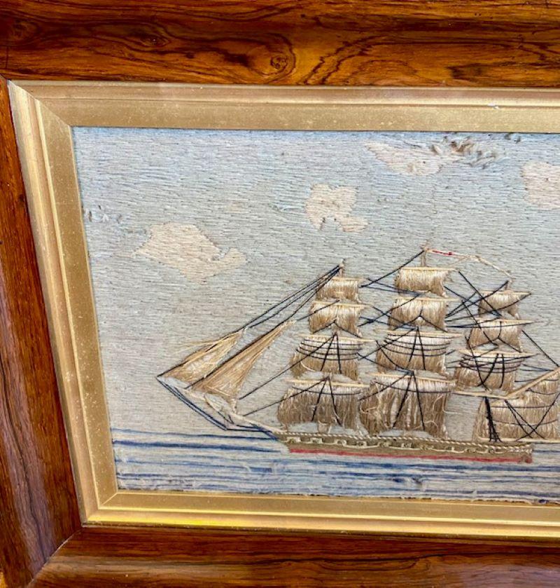 Lana antigua de arte popular marinero de un buque de l�ínea de una sola cubierta, hacia 1850 Hecho a mano
