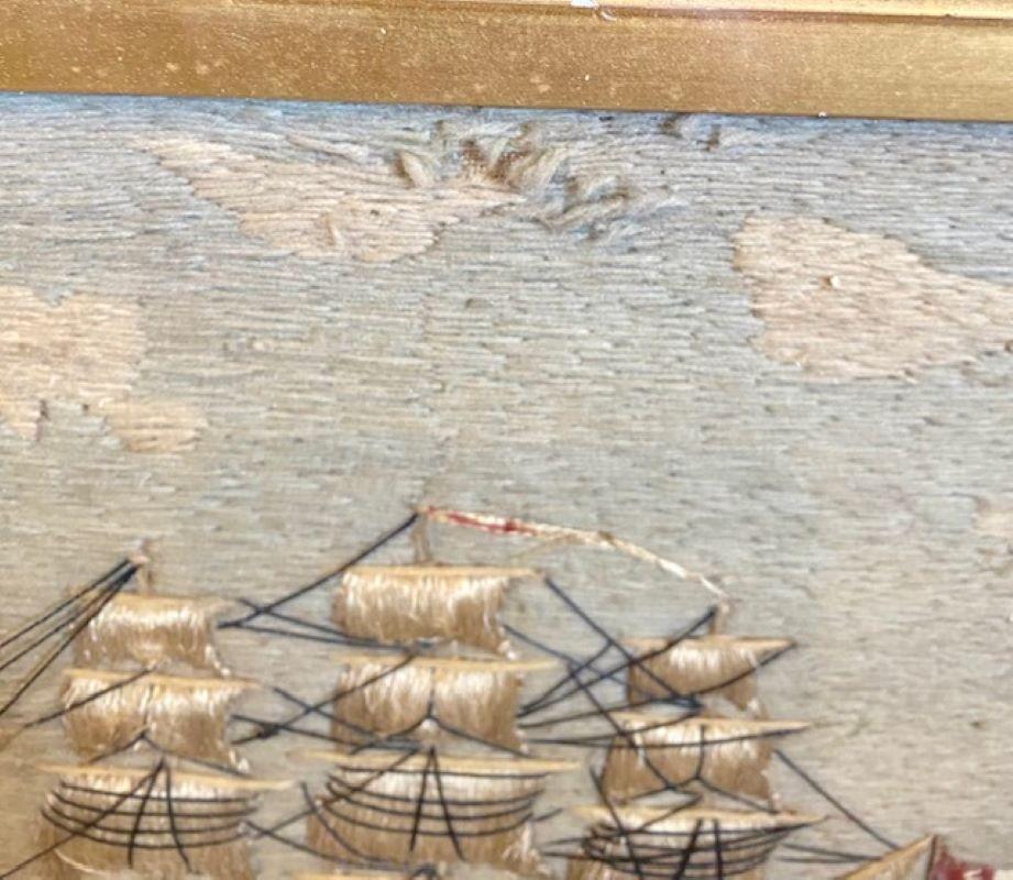 Lana antigua de arte popular marinero de un buque de línea de una sola cubierta, hacia 1850 en Bueno Estado en Nantucket, MA