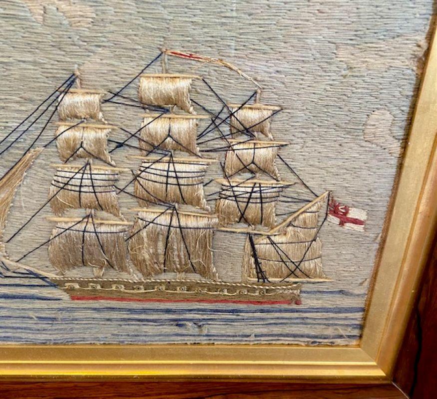 Lana antigua de arte popular marinero de un buque de línea de una sola cubierta, hacia 1850 siglo XIX