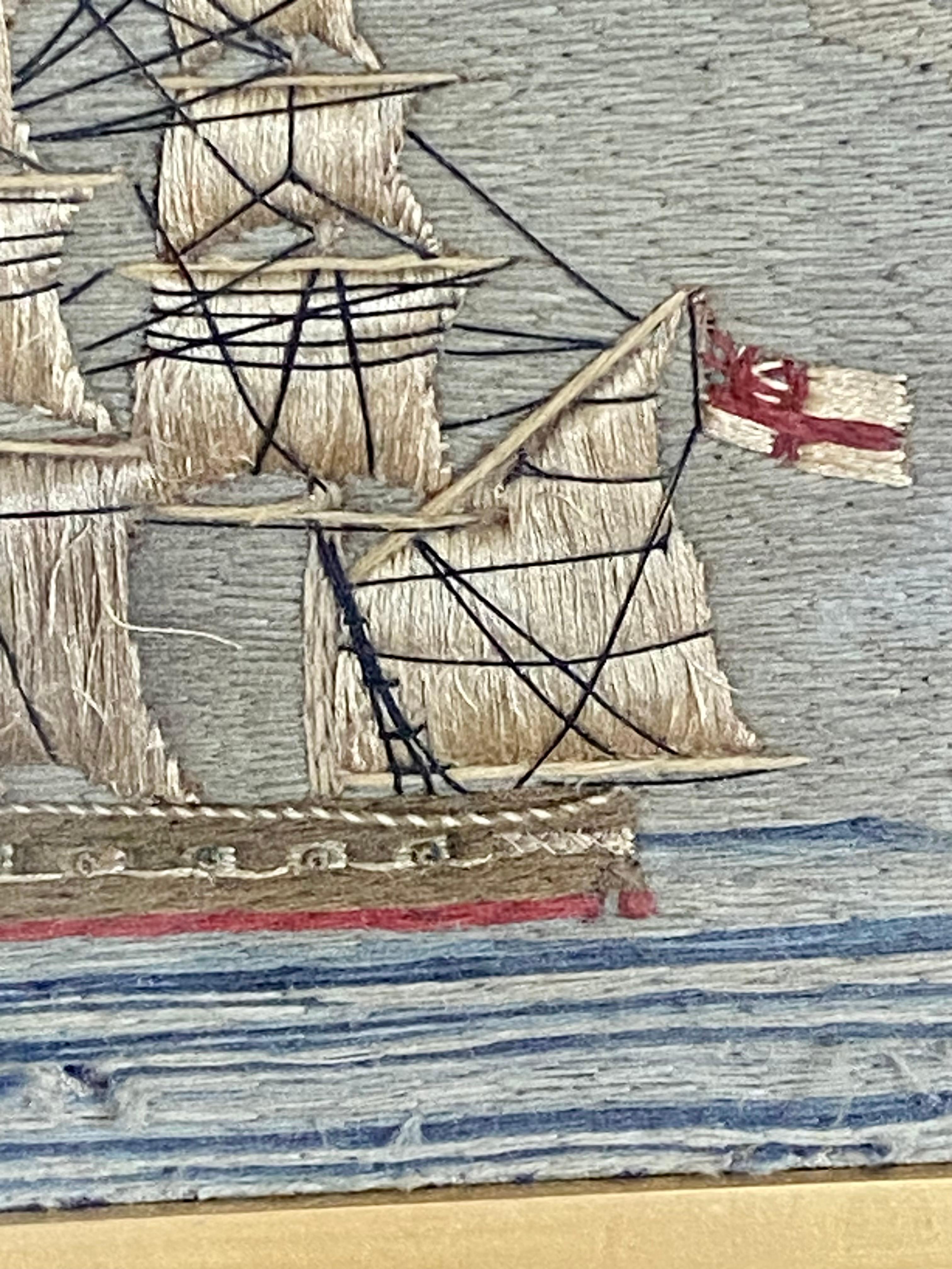 Lana antigua de arte popular marinero de un buque de línea de una sola cubierta, hacia 1850 1