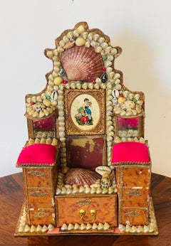 Antique Sailors Valentines Sea Shell Encrusted Miniature Commode/Box