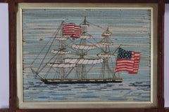 Antique Sailor's Woolwork Embroidery of an American Ship
