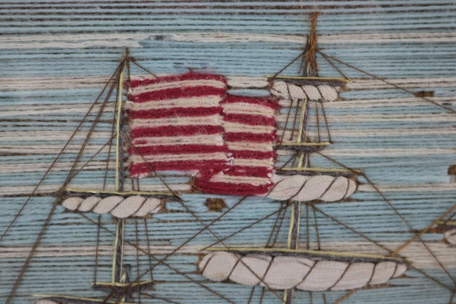 Antique Sailor's Woolwork Embroidery of an American Ship 2