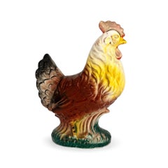 Antique Saint-Clément French Faience Rooster Sculpture, 1900