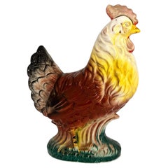 Antique Saint-Clément French Faience Rooster Sculpture, 1900