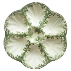 Antiguo plato para ostras de algas verdes de mayólica de Saint Clement Luneville, c 1900