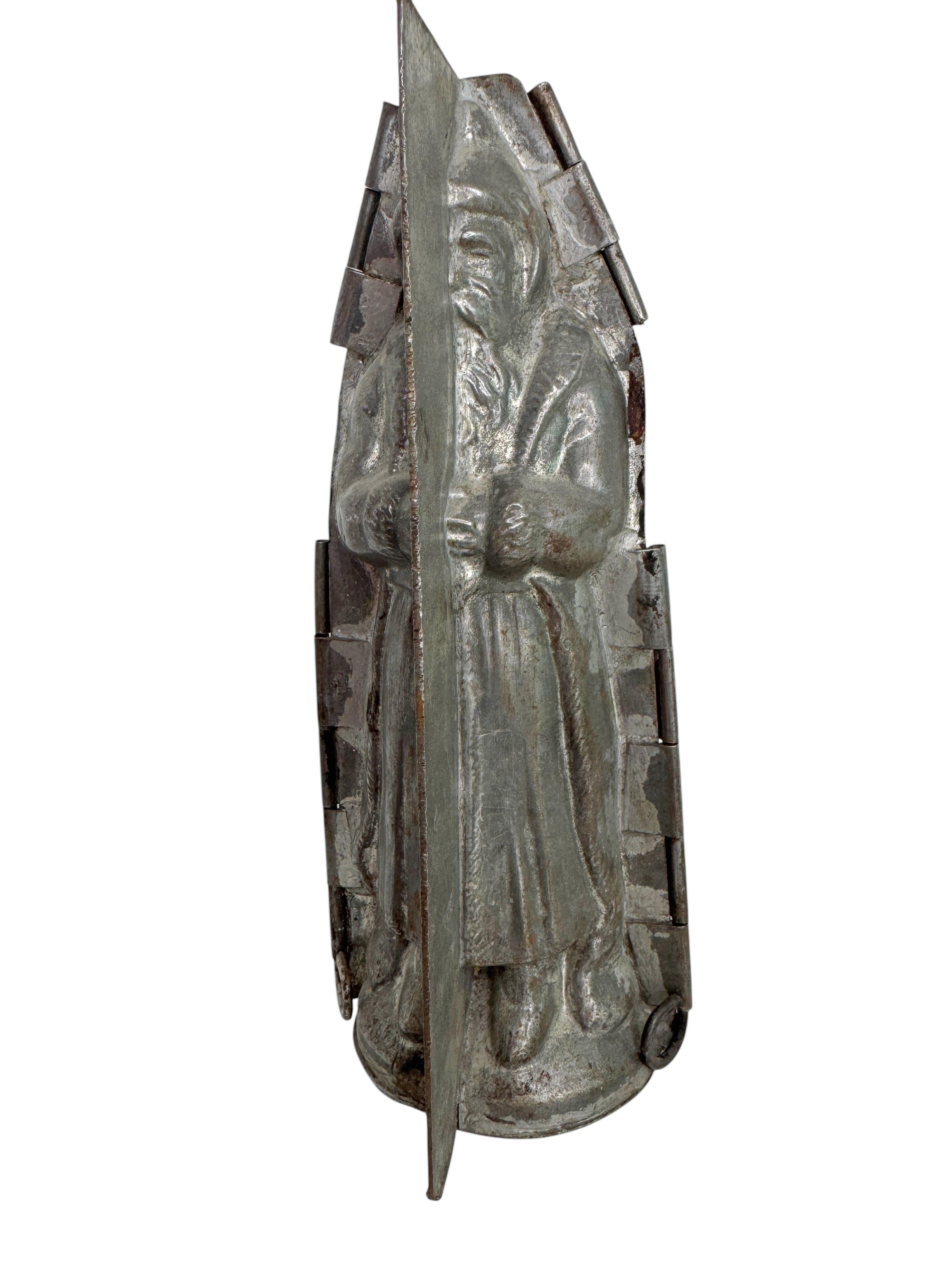 Folk Art Antique Saint Nicholas Belsnickle Santa Christmas Chocolate Mold, France 1900s For Sale