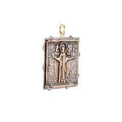 Antique Saint Nicholas Russian Travel Icon Pendant with Reclaimed Diamonds