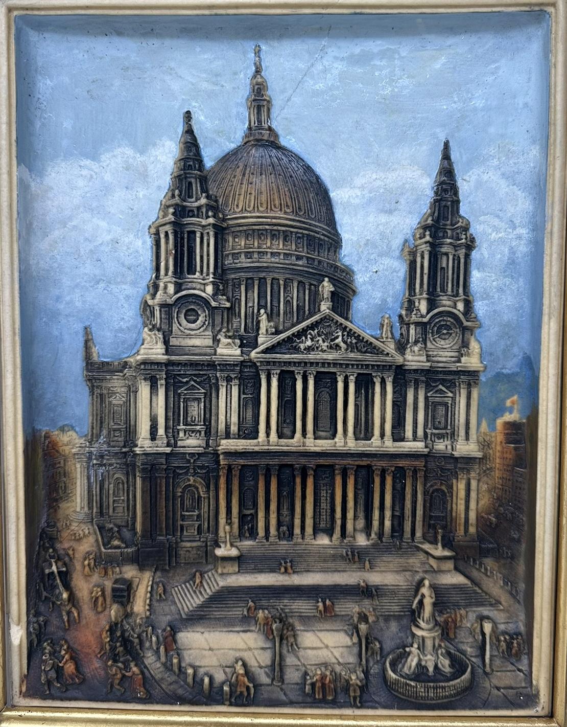 Victorian Antique Saint Pauls Cathedral London Architectural Religious Painting Gilt Frame