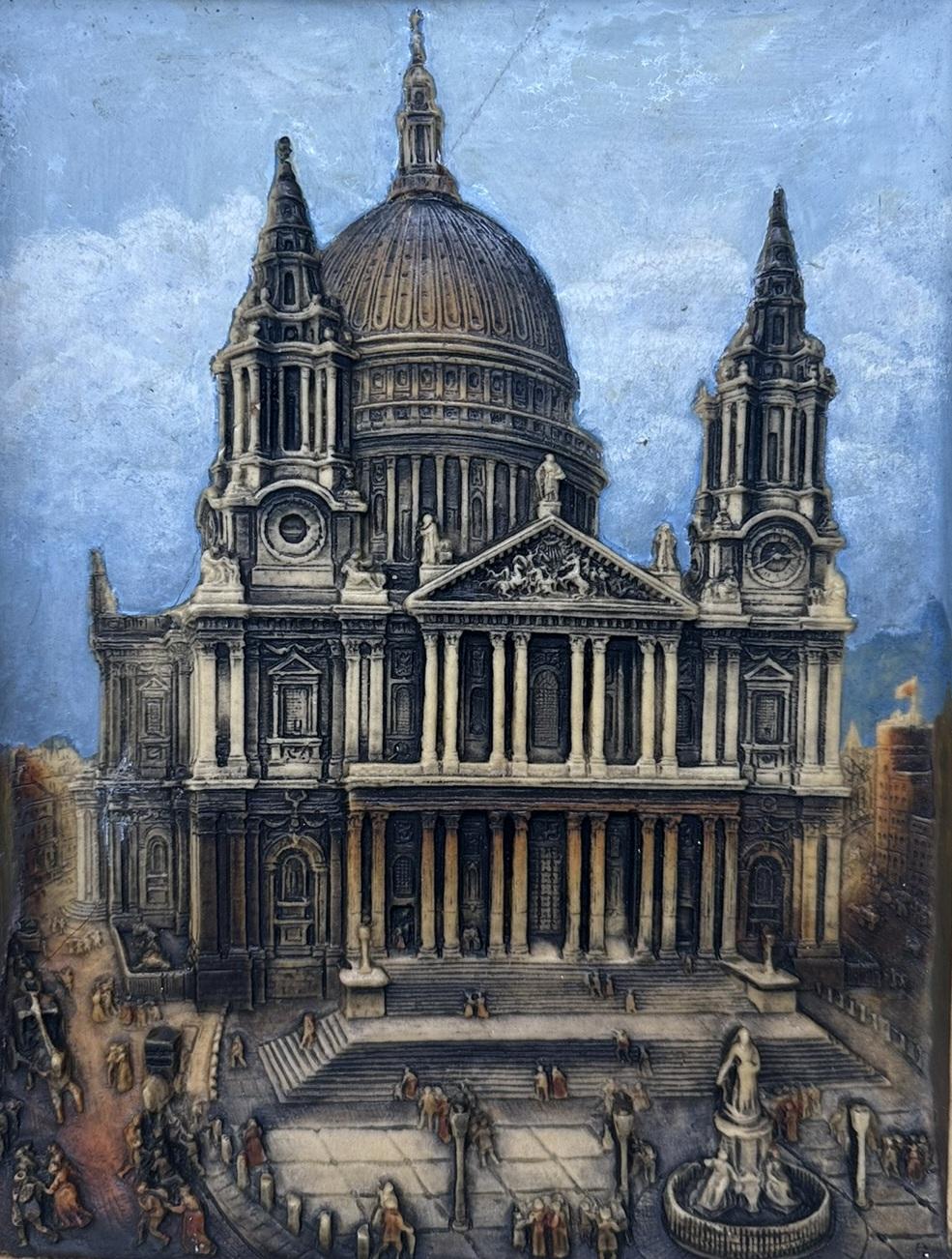 English Antique Saint Pauls Cathedral London Architectural Religious Painting Gilt Frame
