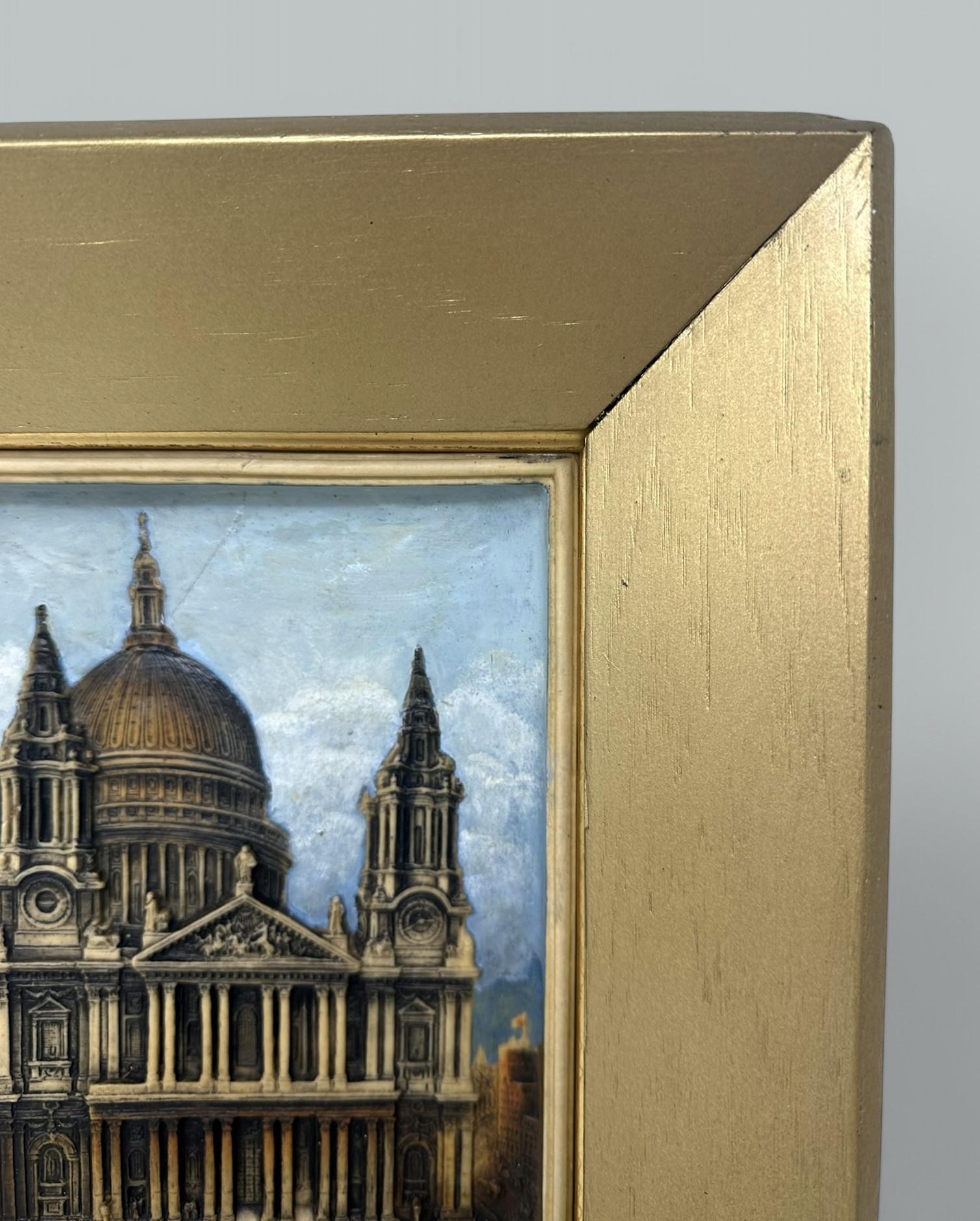 Painted Antique Saint Pauls Cathedral London Architectural Religious Painting Gilt Frame